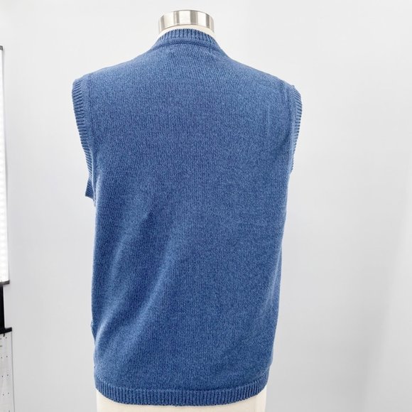 Vintage Tulchan Blue Floral Embroidered Sweater Vest Size Large L - Picture 4 of 10